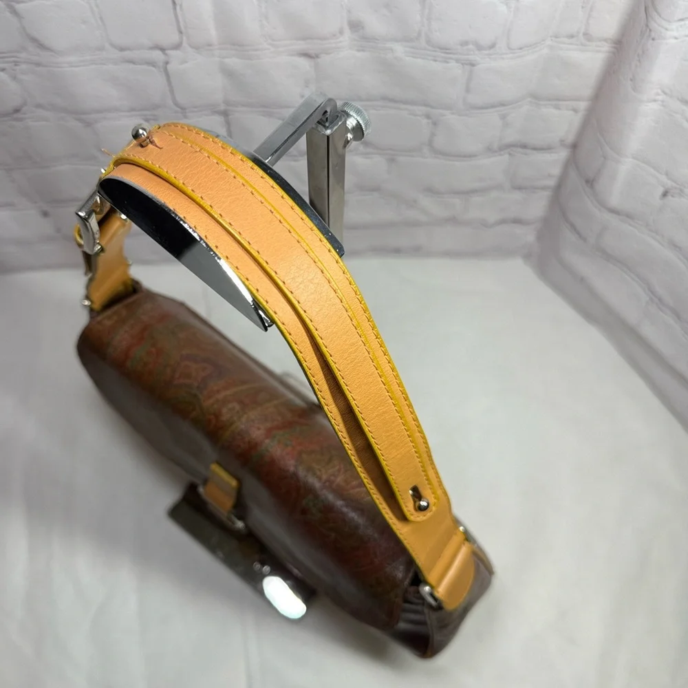 Vintage Etro Paisley Leather Lime Green Trim Purple Interior Silver Hardware EUC - Picture 7 of 13